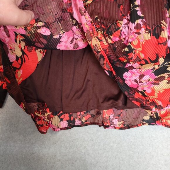 Lane Bryant 22 Accordion Floral Spring Lined Key Hole Blouse Chiffon Red Pink - Picture 12 of 15